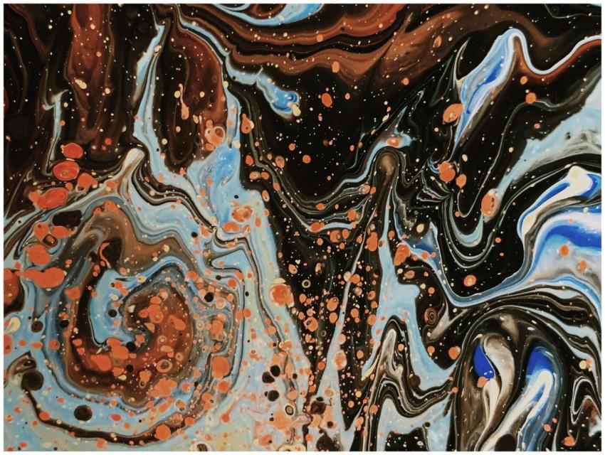 Dynamic abstract painting featuring swirling patte