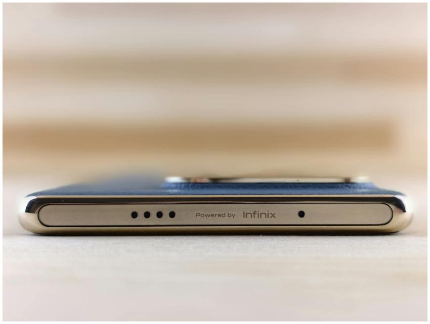 Close-up view of the sleek edge of a smartphone fe