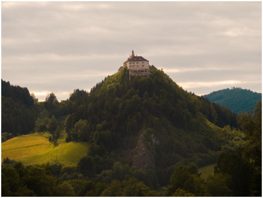 A breathtaking view of an Austrian castle perched