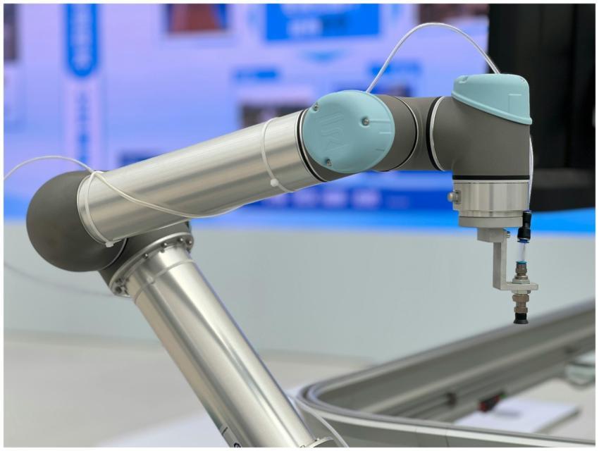 Detailed close-up of a modern industrial robotic a