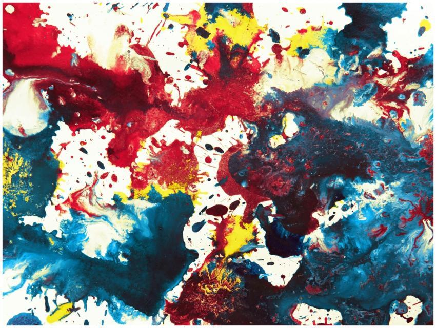 Dynamic abstract painting with bold colors and exp