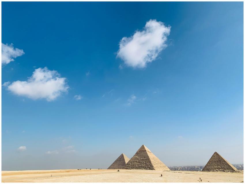 The historic Pyramids of Giza framed by a vast des