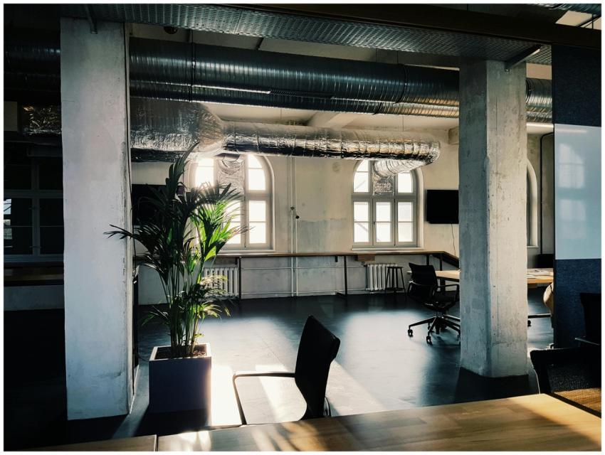 Bright modern office interior with industrial desi