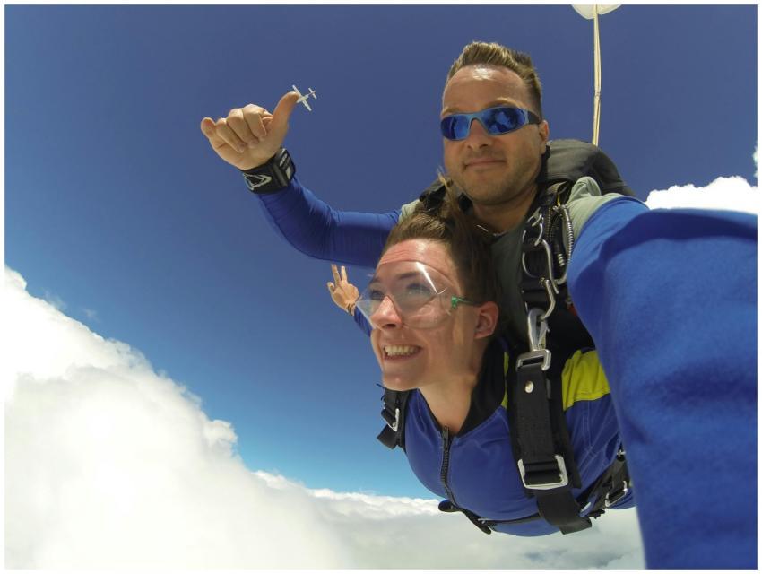 Tandem skydivers enjoying an exhilarating freefall