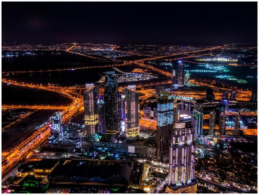 Stunning aerial view of Dubai's illuminated skylin