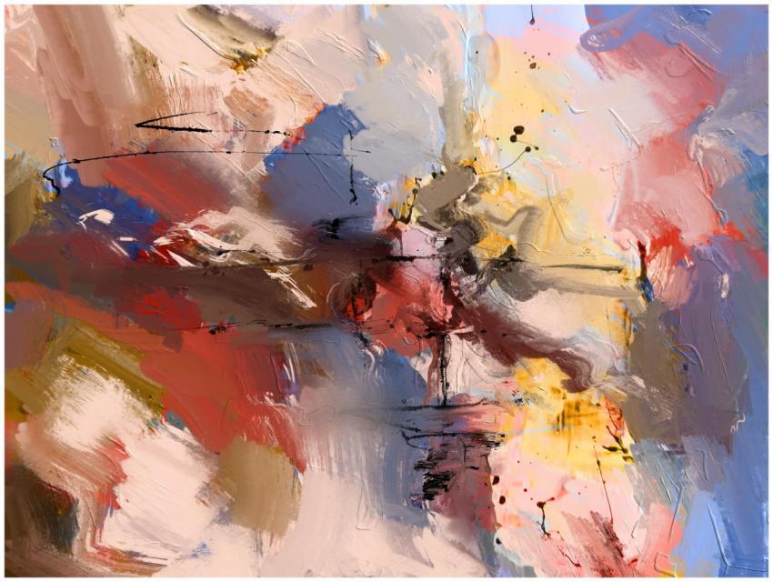 Bold and colorful abstract acrylic painting with d