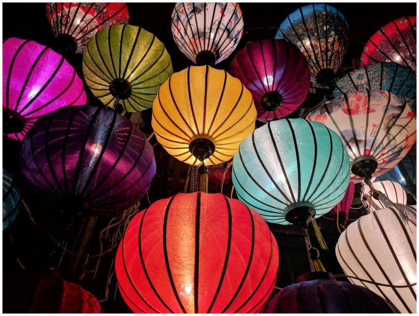 Colorful Chinese lanterns illuminating the night,