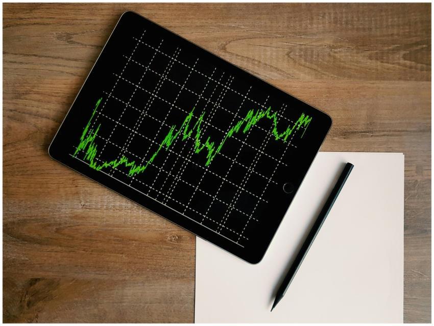 Flatlay of an iPad displaying stock market graph o