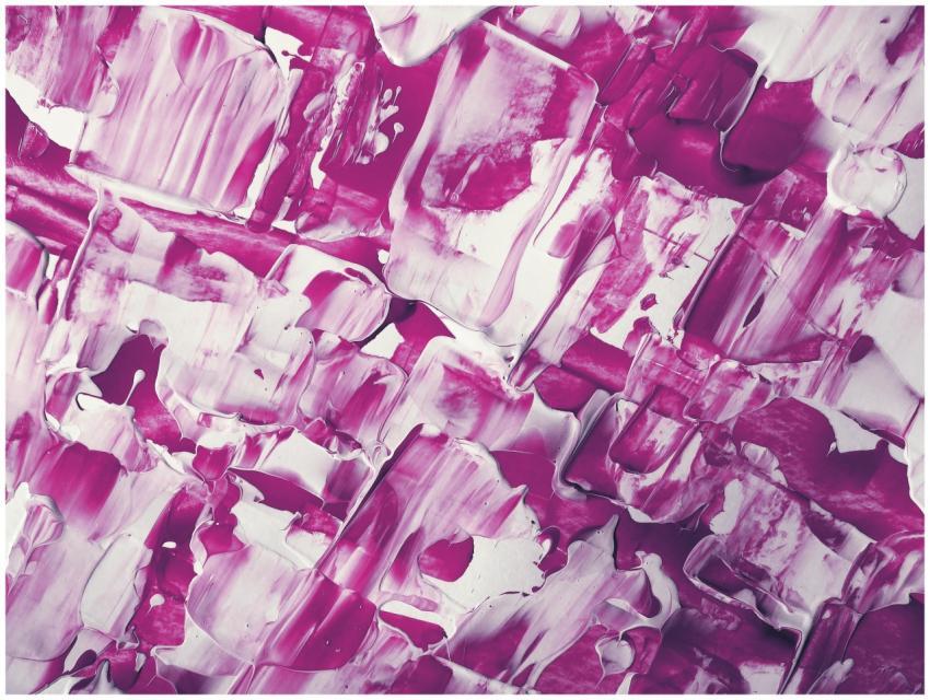 Dynamic abstract artwork in pink and white acrylic