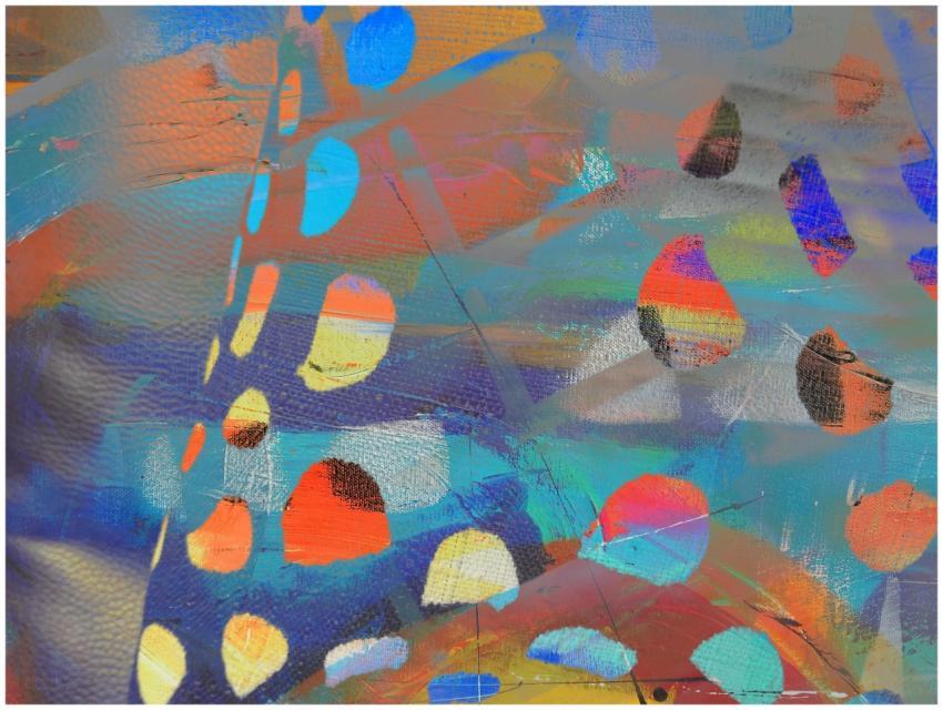 A vivid abstract painting featuring colorful dots