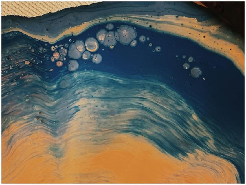 Engaging abstract fluid art painting in blue and y