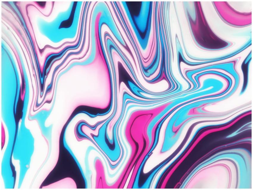 Vibrant swirling abstract artwork in pink, blue, a