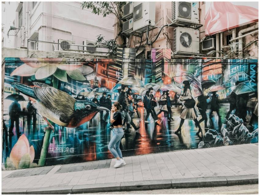 Colorful Hong Kong mural depicting city life, feat