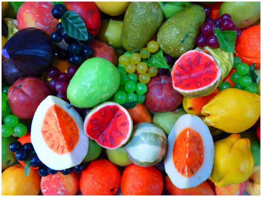 A diverse and vibrant array of colorful fruits, fe