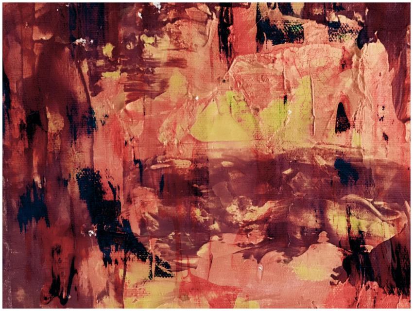 Vibrant abstract acrylic painting featuring bold t