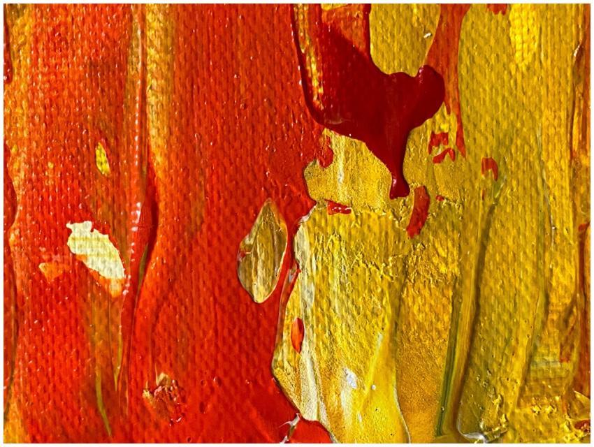 Bright and textured close-up of red and yellow abs