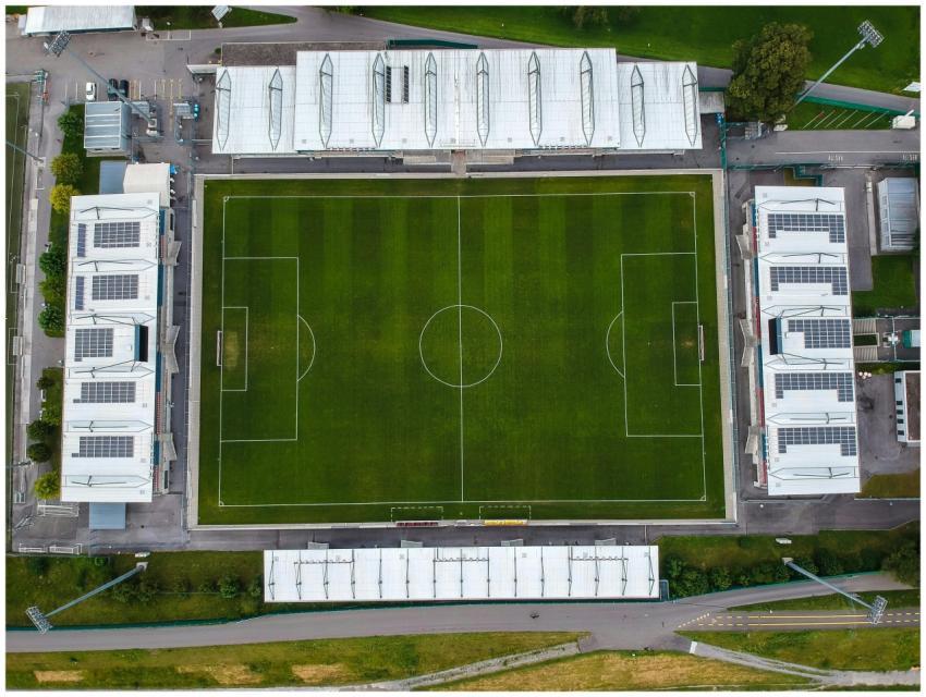 Explore a top-down view of a contemporary soccer s
