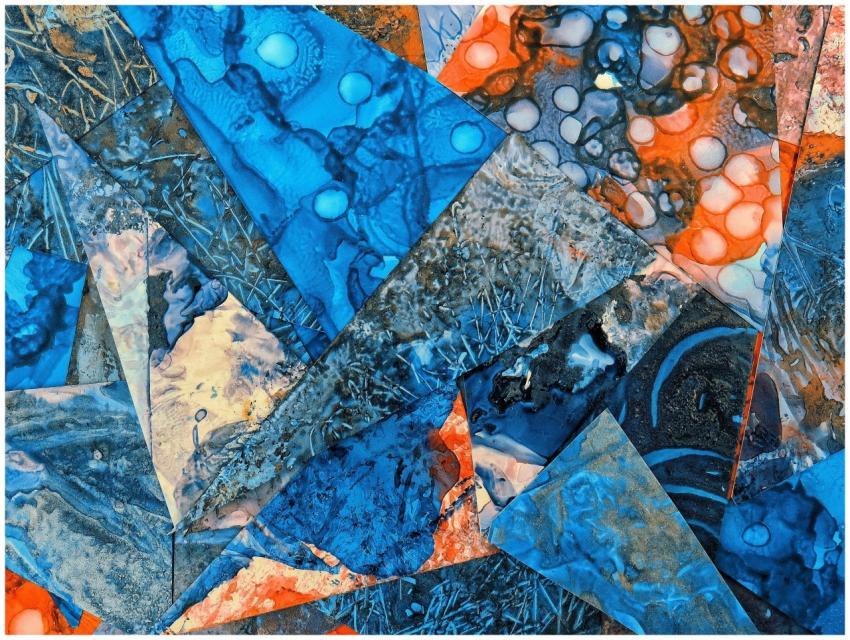 Dynamic abstract art with overlapping vibrant blue