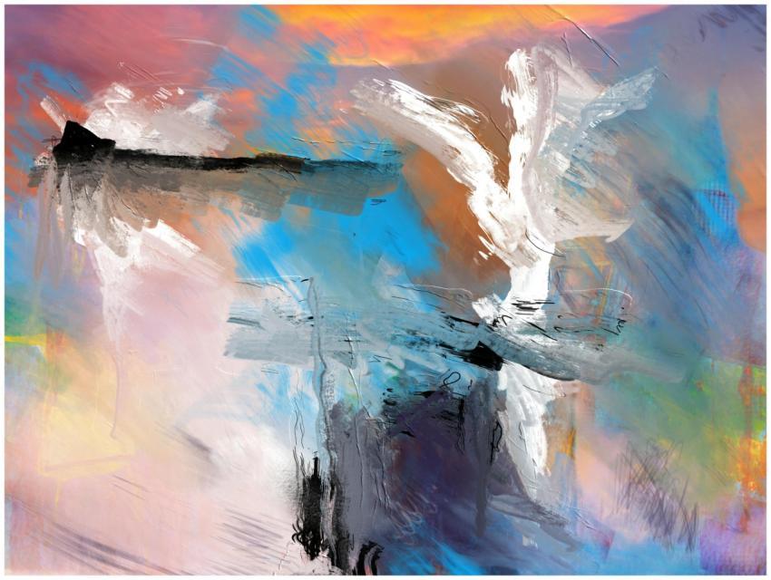 Colorful abstract painting with bold brush strokes