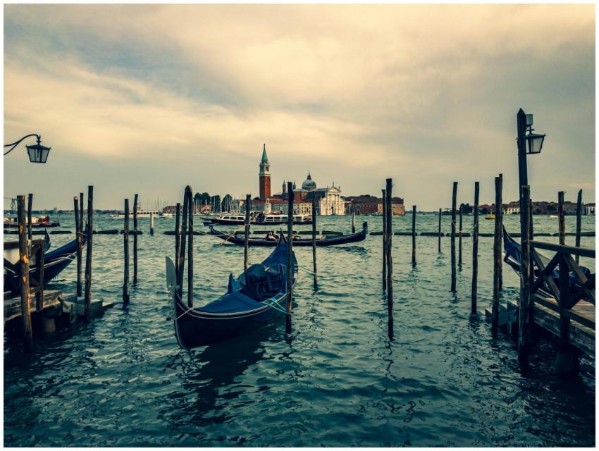 Beautiful view of gondolas on Venice's canals with