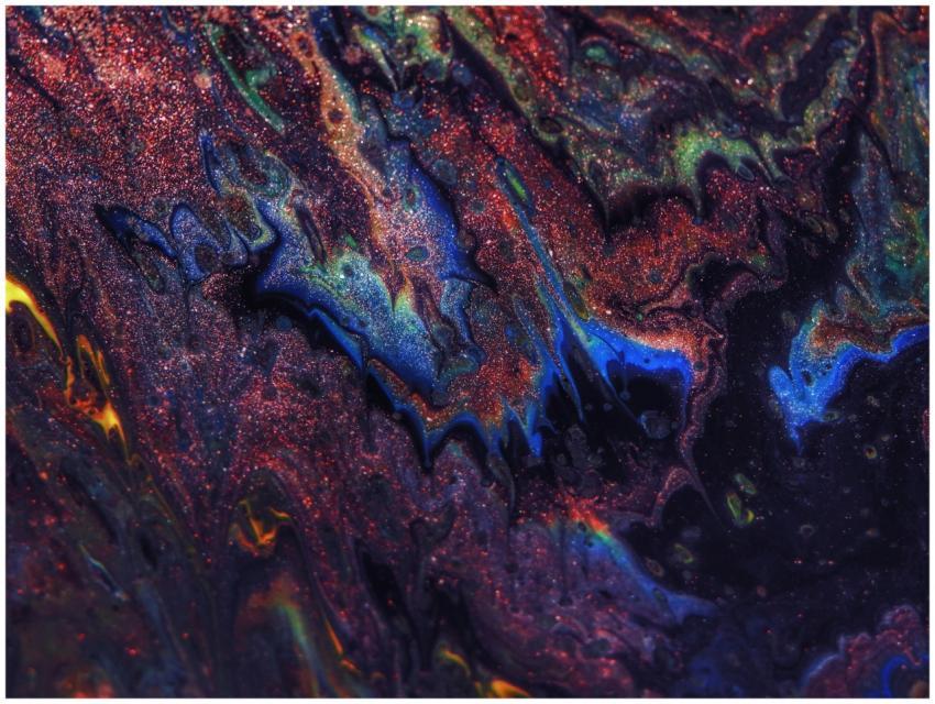 Dynamic abstract acrylic painting with vivid multi