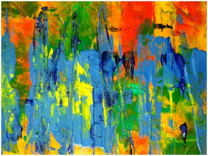 Dynamic abstract painting featuring bold and color