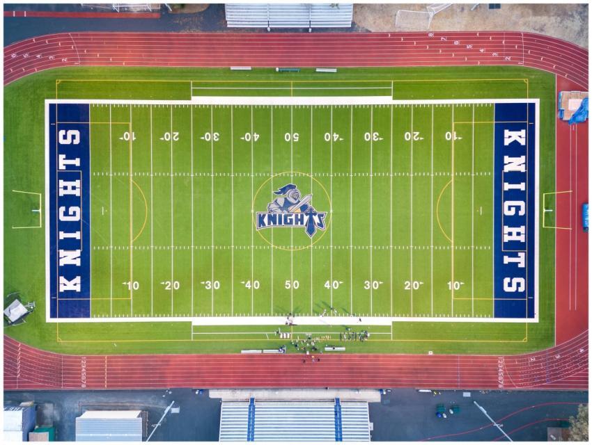 Aerial photo of Knights football field with clear