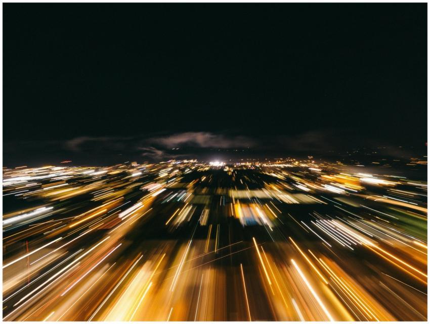 Blurred city lights captured with a long exposure,