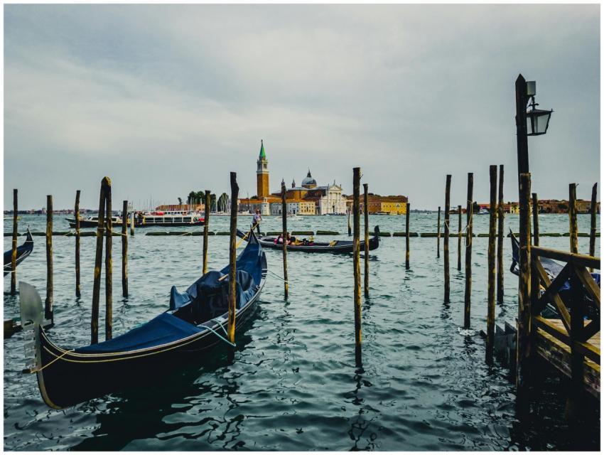 Scenic view of gondolas on the canal with San Gior