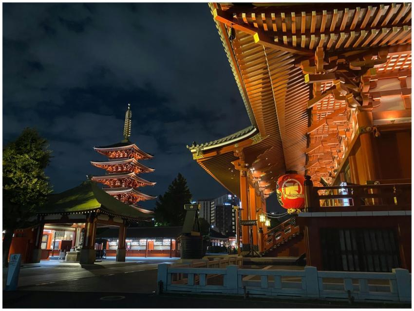 Night view of the illuminated Senso-ji Temple and