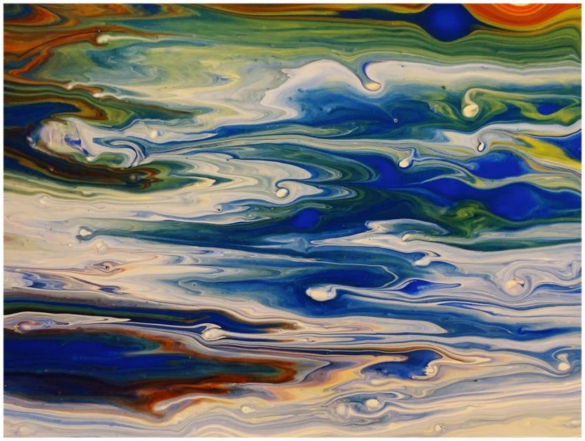 Vibrant fluid art painting with swirling colors an