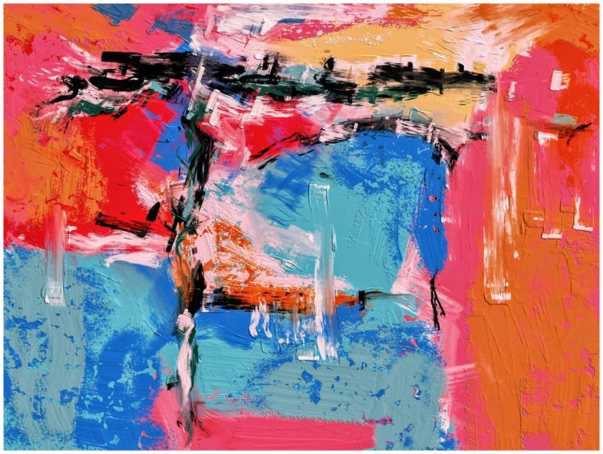 Colorful abstract acrylic painting featuring dynam