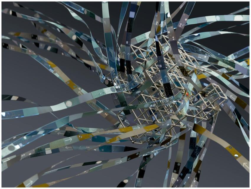 Intricate wireframe with dynamic ribbons in an abs