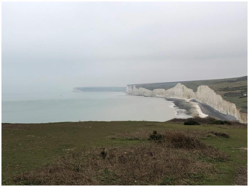 Misty view of the iconic Seven Sisters cliffs alon