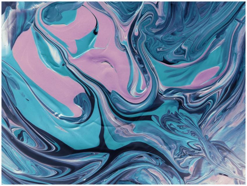 Vibrant abstract painting featuring swirling paste
