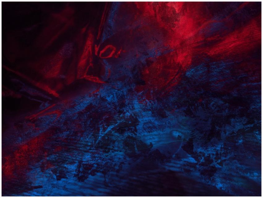 Dynamic abstract artwork with deep red and blue co