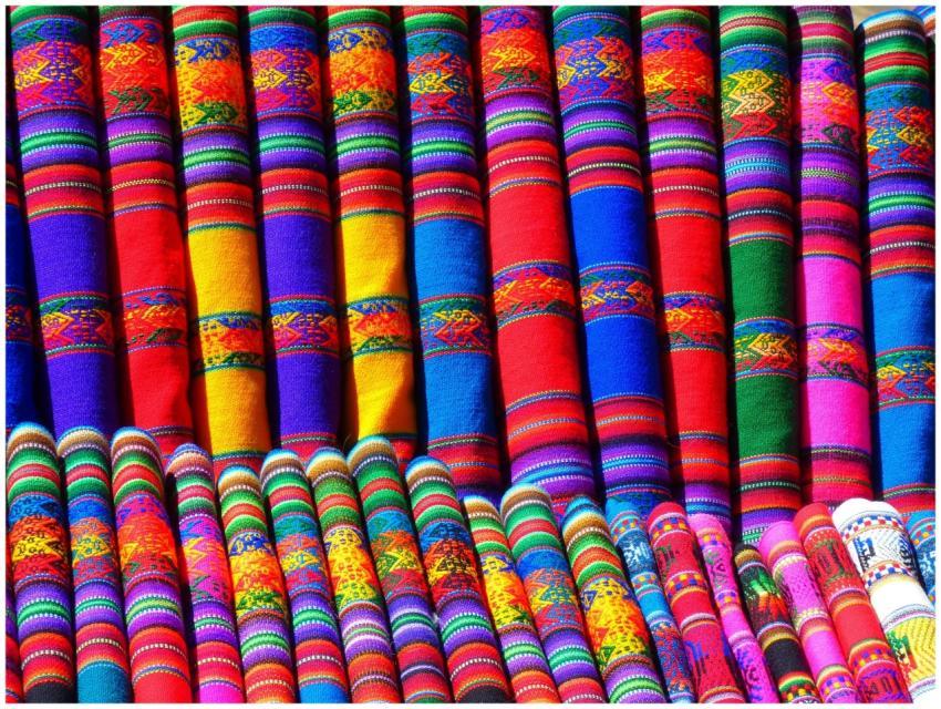 Colorful traditional textiles showcasing intricate