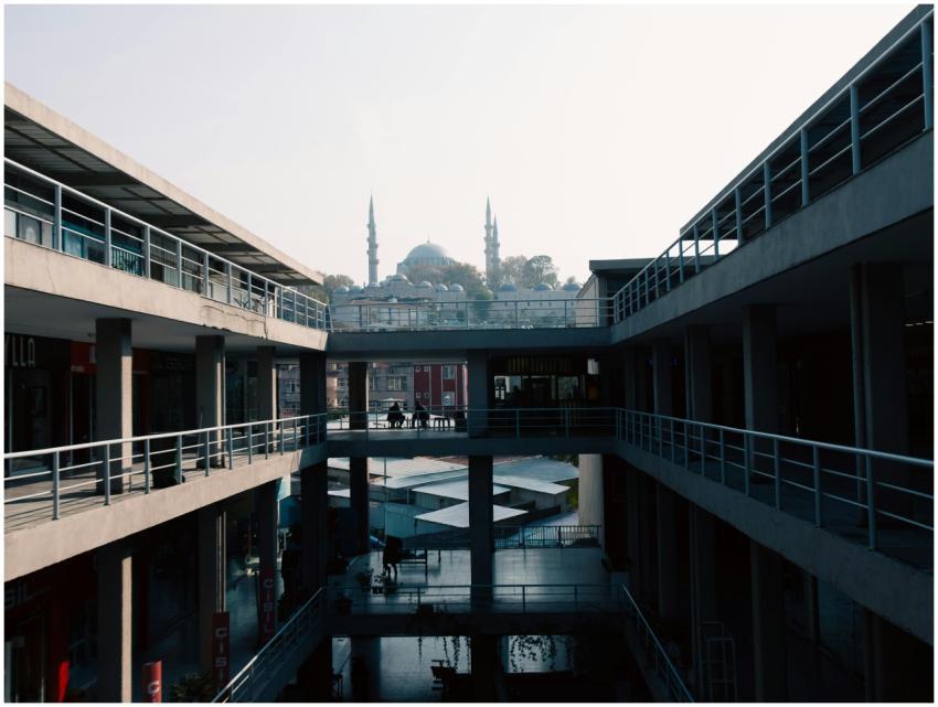 Silhouette view of modern commercial building with
