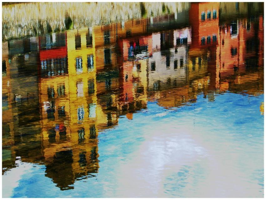 Vibrant reflection of Girona's colorful buildings