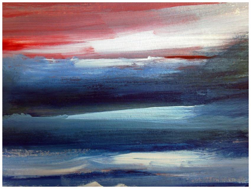 Dynamic abstract painting with vivid red and blue