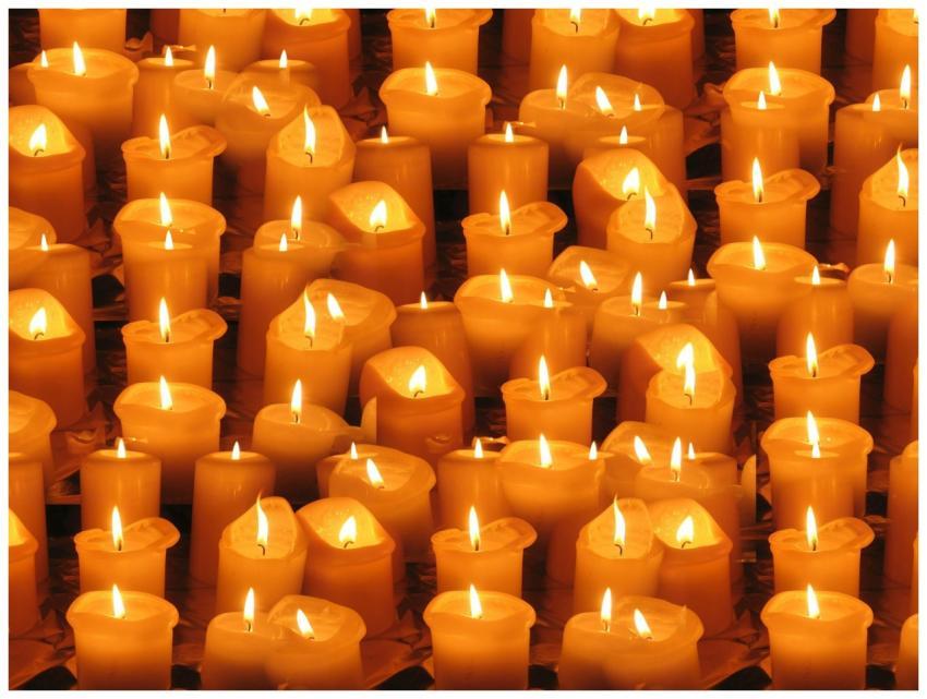 A warm and serene display of numerous burning cand