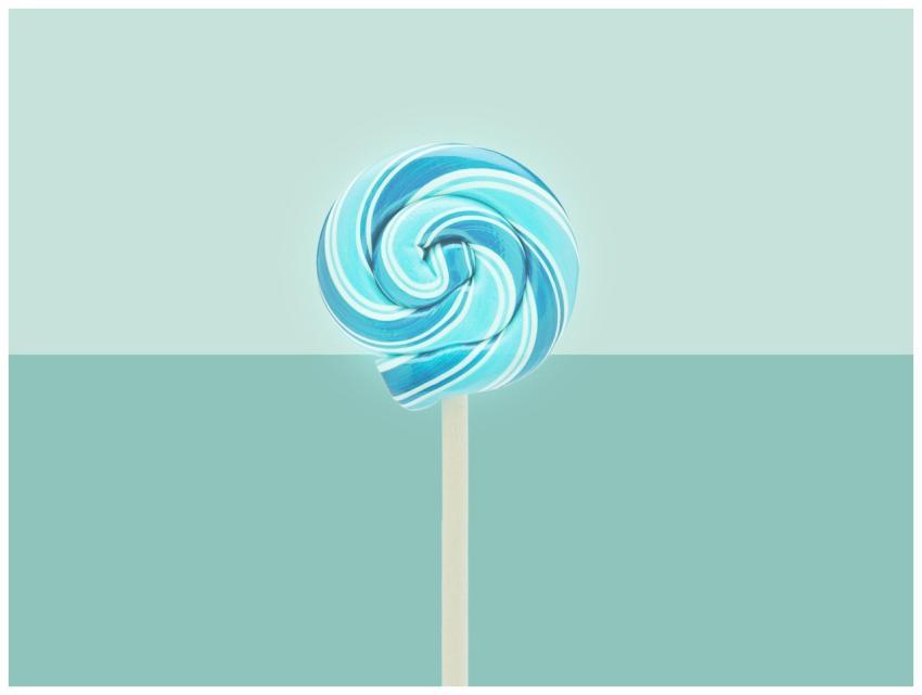 A blue spiral lollipop against a light blue minima