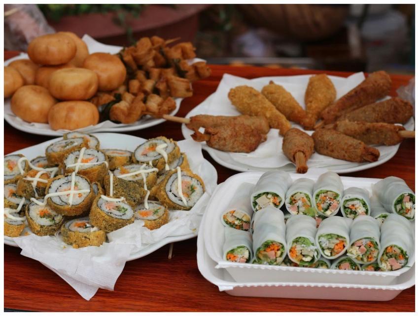 Delicious assortment of Asian street food includin