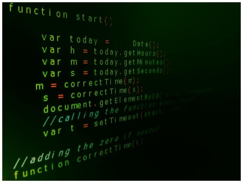 Close-up of JavaScript code on a computer screen w