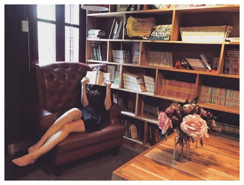 Woman Reading Armchair Library