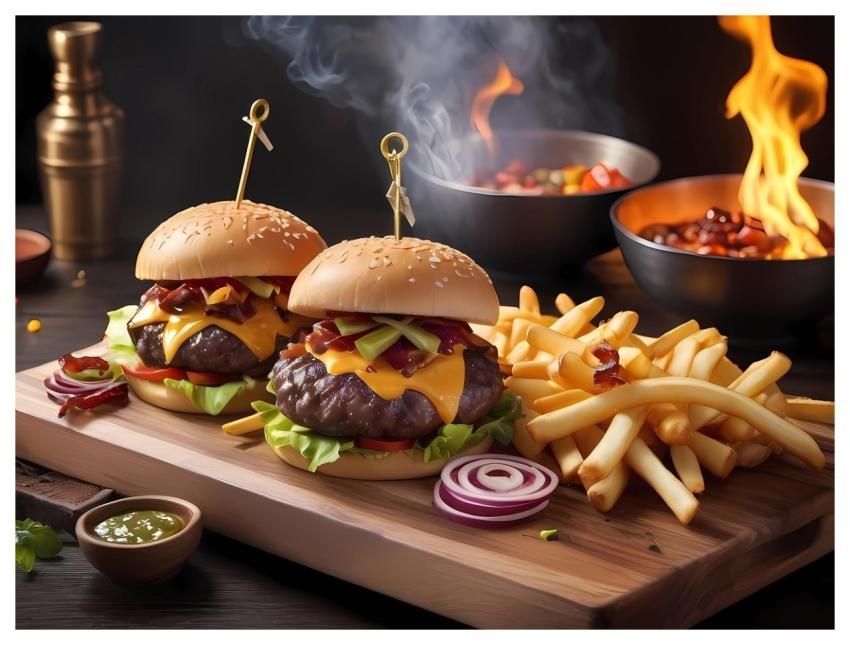 French Fries Burgers Onion Fast Food