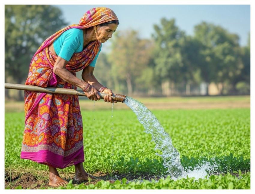 Indian Woman Farmer Rural Farming Irrigation Farmi