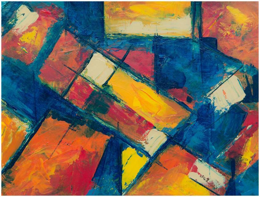 Dynamic abstract painting with vibrant colors and