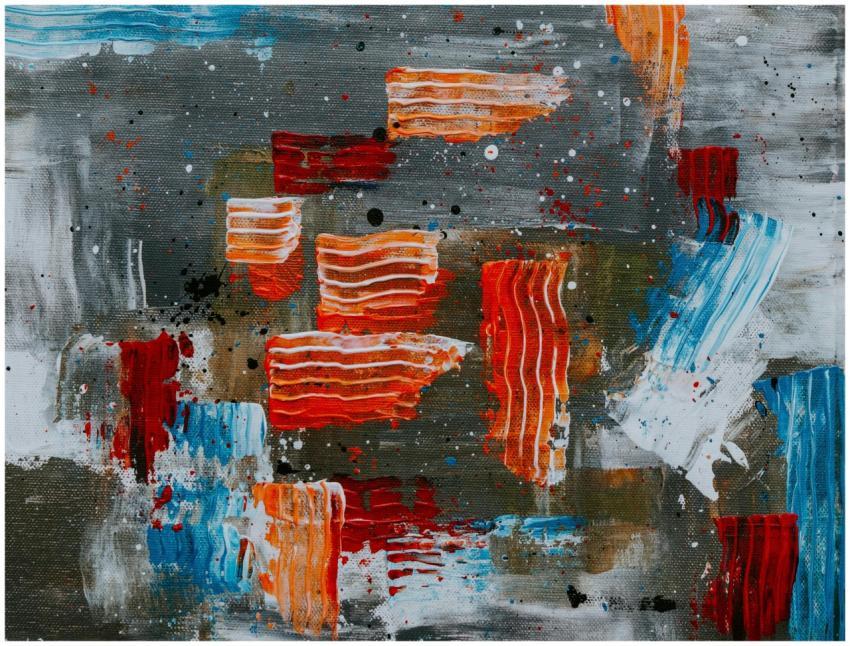 Bold abstract expressionism on canvas, featuring a