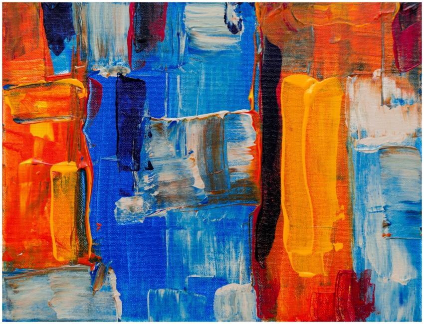 Colorful abstract painting featuring bold acrylic